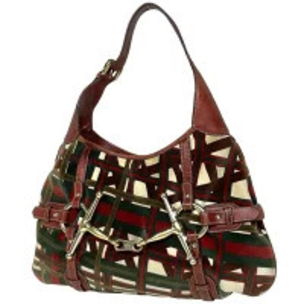 Gucci Horsebit Shoulder Bag Hobo Anniversary Edition Velour Red Green